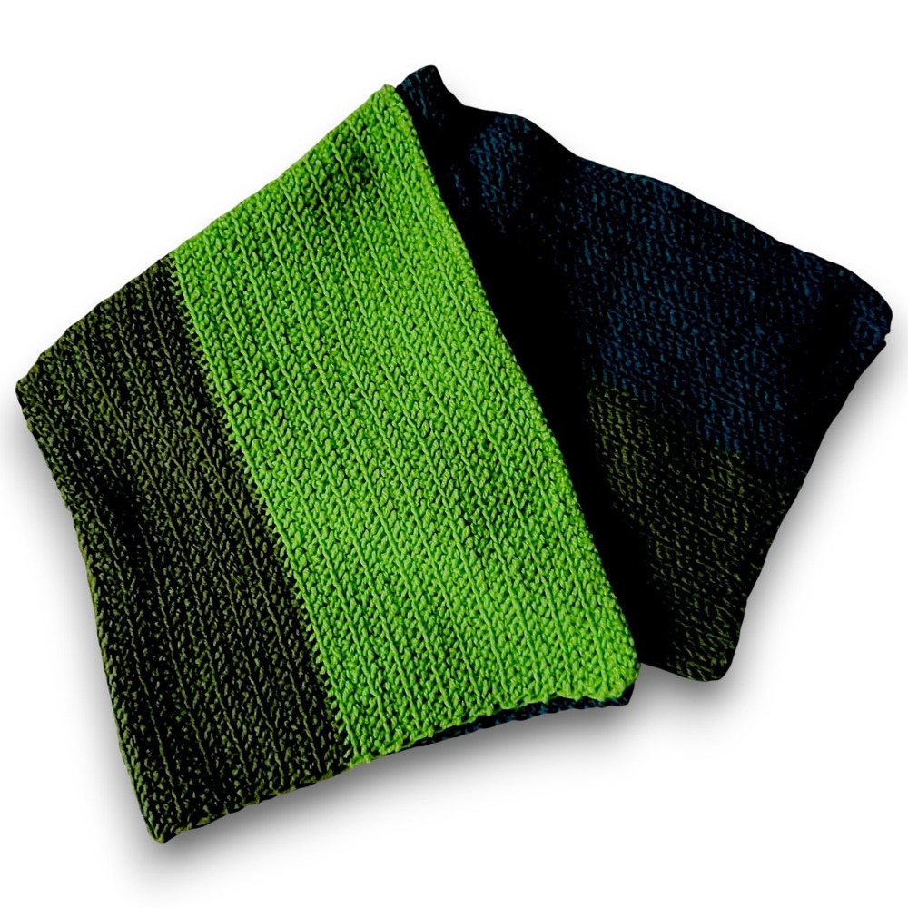 Hand Crocheted Blanket Baby Lap Afghan Dark Bright Greens Blue 36"x28" NWOT